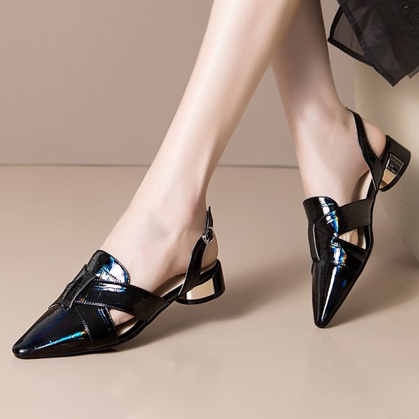 

dress shoes elegant pointed toe summer women pumps genuine leather thick heel black office casual