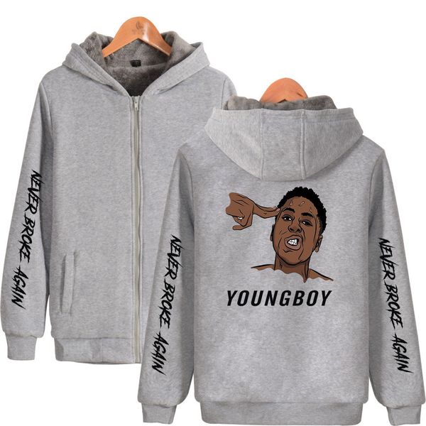 

youngboy never broke again men hoodies zipper 2019 fashion hip hop thicken zipper hoodies sweatshirt harajuku streetwear, Black