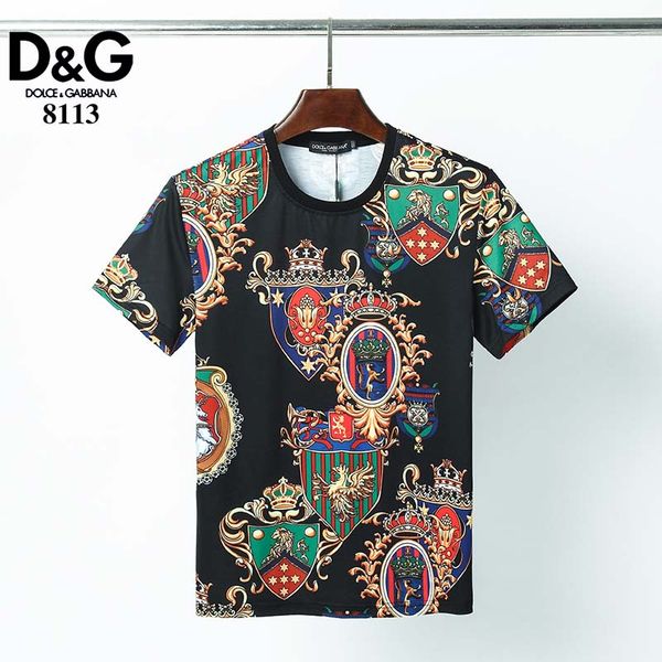 

2020 spring and summer new european goods men's short-sleeved t-shirt baroque personality tide brand printing slim mercerized cotton to, White;black