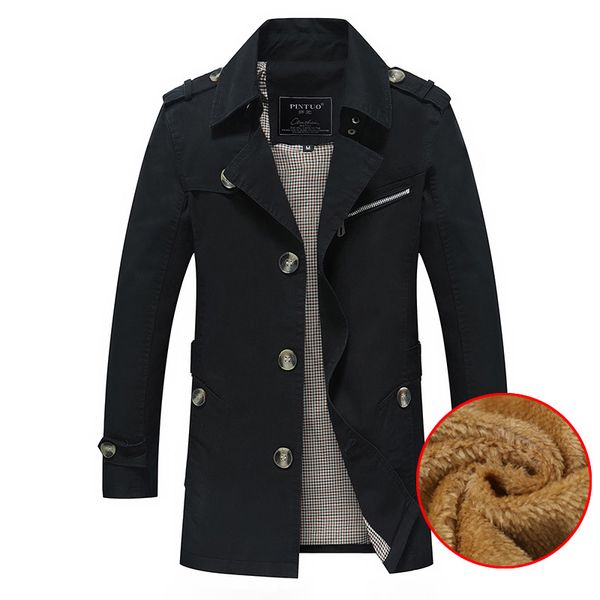 

men's casual jacket in he long section plus thick cotton windbreaker jacket autumn winter male, Tan;black