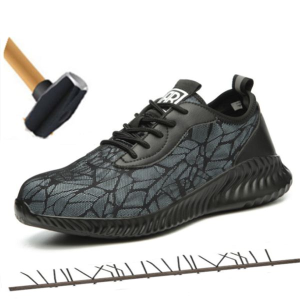 

new men boots fashion safety shoes indestructible air mesh fishing sneakers steel toe caps anti-piercing mens work shoes, Black;brown