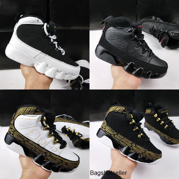 

kids jumpman  bred retro basketball shoes white blue children athletic 9s shoes size 28-35, Black