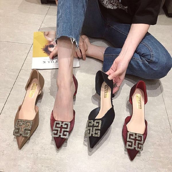 

single shoes female 2019 spring pointed stiletto shallow mouth high heels women fashion wild small fresh bridesmaid wedding shoe, Black