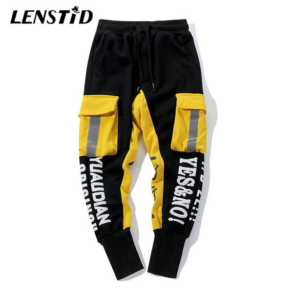 

lenstid 2019 spring new chino character urban street casual jogger pants fashion multi-pocket harem pants trousers men hip hop, Black