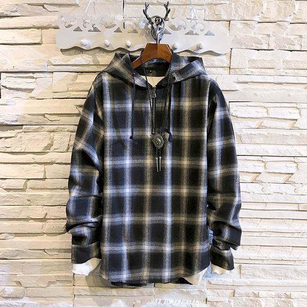 

hoodies lattice sweater even hat male loose coat tide brand trend sweater bf wind easy hip-hophoodie hoodie, Blue;black