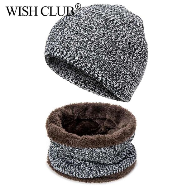 

wish club 2019 fashion winter hat scarf suit for man knit warm thickening plus velvet beanie hat women men's warm winter gift, Blue;gray