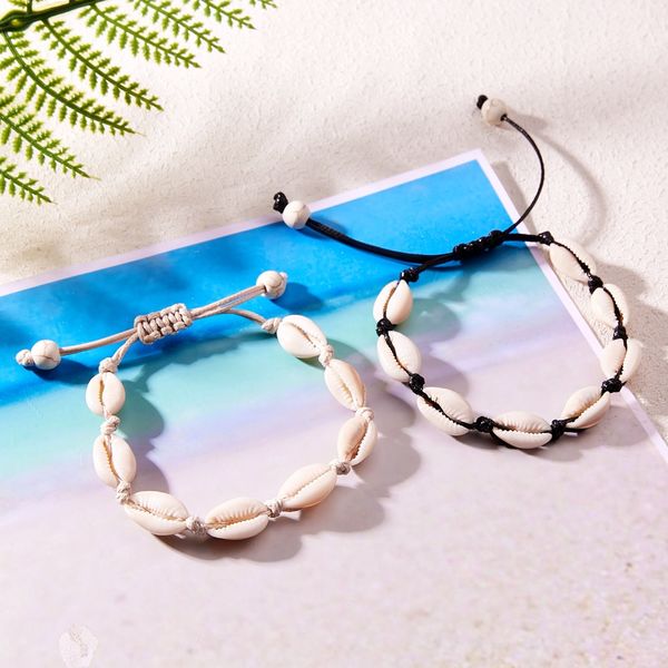 

handmade natural seashell bracelet bohemian shell braid knit bracelets women accessories beaded strand bracelet jewelry, Black