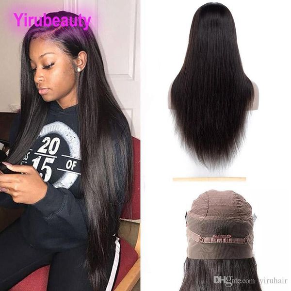 

malaysian unprocessed human hair 360 lace frontal wig natural color silky straight adjustable band lace frontal wigs 8-26inch, Black;brown