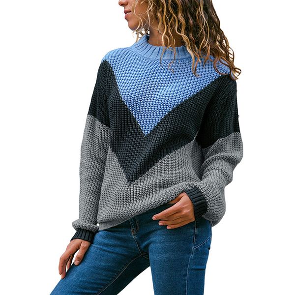 

new women autumn winter sweater fashion multicolor block o neck pullover female causal long sleeve knit mujer jumpers, White;black