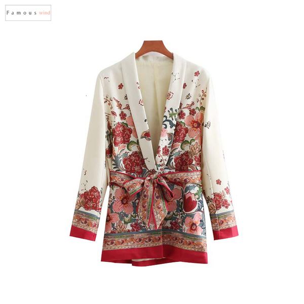 

женщины цветочные печати blazer vintage bow tie пояса с длинным рукавом пальто женский chic верхняя одежда женская casaco топы ca014, White;black