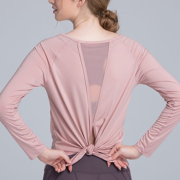 

yoga shirts back furcation yoga clothes long sleeve mesh quick dry sports women's fitness clothes sports wear solid, White;red