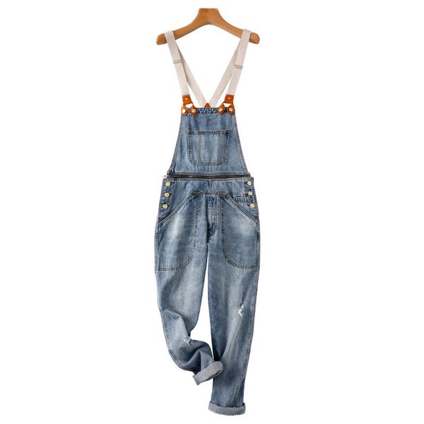 

kimsere men's fashion hi street ripped denim bib overalls streetwear jeans jumpsuits for male suspender pants size s-xxl washed, Blue