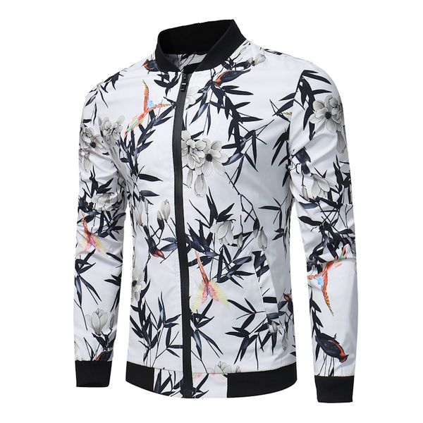 

fscboy baseball collar jacket 2018 spring fashion flower printing coat bomber jacket thin slim style windbreaker coat male, Black;brown