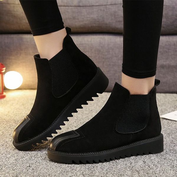 

women autumn ankle boots ladies slip on elastic band woman non slip women's flat platform fur plush female warm winter shoes, Black