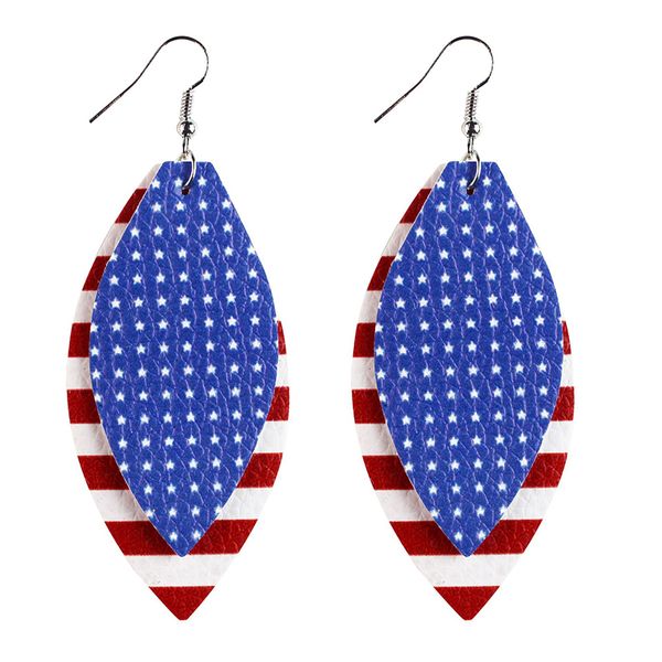 

flag printed layer glitter leather teardrop earrings double-sided white red striped american independence day earrings gifts, Silver