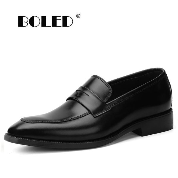 

genuine leather shoes men oxfords handmade business dress shoes wedding office slip on pointed toe casual, Black