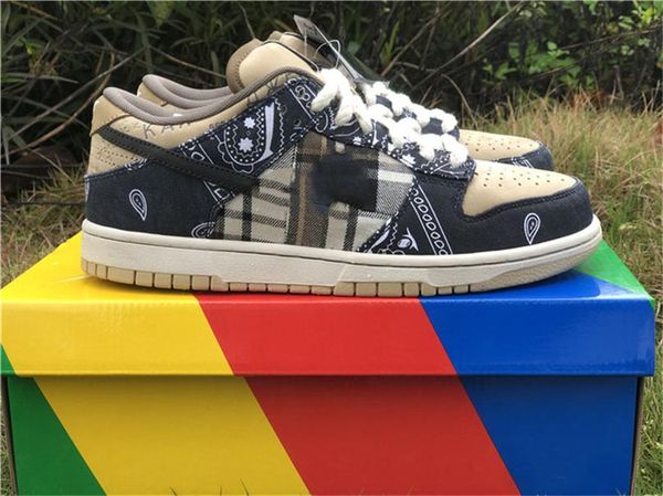 

2020 travis scotts x sb dunk low parachute beige athletic shoes men women petra brown black ct5053-001 skate shoes size 5-13