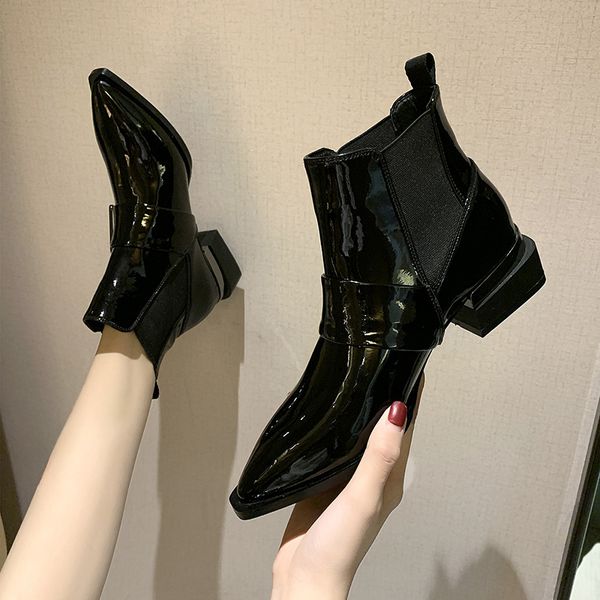 

shoes fashion boots woman winter footwear low heels booties booties ladies lace up round toe boots-women punk 2020, Black