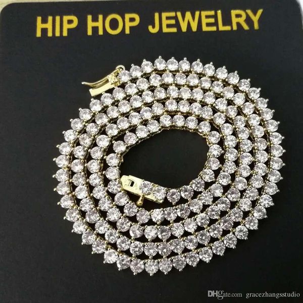 

хип-хоп алмазы теннис цепь ожерелье для мужчин женщин роскошных цепей браслета кубинских 18k позолоченного 18inches 3мм подарка серебряных ю, Black