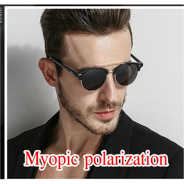 

retro fashion double bridge men's prescription polarized sunglasses brand designer classic myopia polarized gray lens uv400 nx, White;black