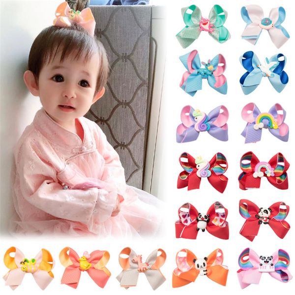 

10pcs/lot easter animal hair bows solid grosgrain ribbon hair clips for kids girls candy color hairpins accessories, Slivery;white