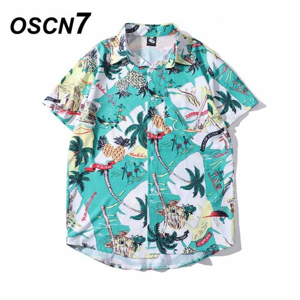 

oscn7 casual cloud printed short sleeve shirt men street 2020 hawaii beach oversize women fashion harujuku shirts for men 2025, White;black