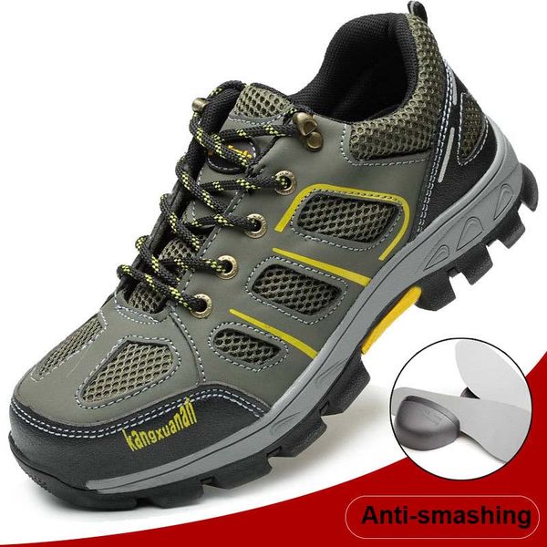 

men's work safety shoe survival safety shoes outdoor steel toe steel mid-plate anti-smashing combat ankle boots men work boots, Black