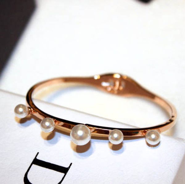 

новая мода инс роскошный дизайнер элегантный жемчуг 18 карат розовое золото браслет для женщин девушки 18 см, Black
