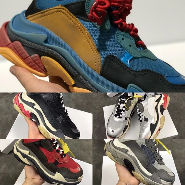 

paris women shoes 17fw dad shoes triple s 17fw sneakers for men women spring chaussures navy blue orange daddy shoes, Black