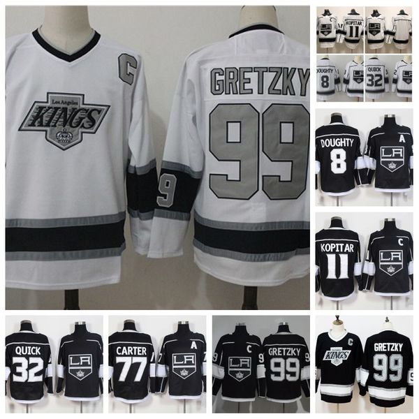 

Los Angeles Kings 77 Jeff Carter 8 Drew Doughty 11 Anze Kopitar 32 Jonathan Quick 99 Wayne Gretzky White Black Ice Hockey Jersey