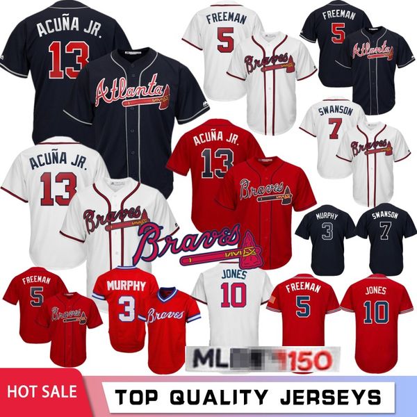 

13 ronald acuna jr. baseball jerseys 5 freddie an 10 chipper jones 150th anniversary 44 aaron 3 murphy stitched 2020 men jerseys, Blue;black