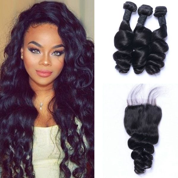 2020 Peruvian Hair Weave Bundles With Closure Free Part Loose Wave