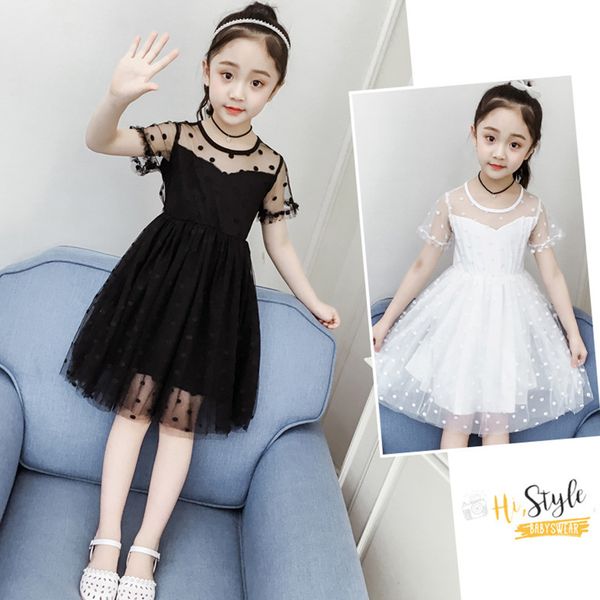 

kid girl princess dress горошек тюль с коротким рукавом круглый вырез хлопок торт платье для 3-11y