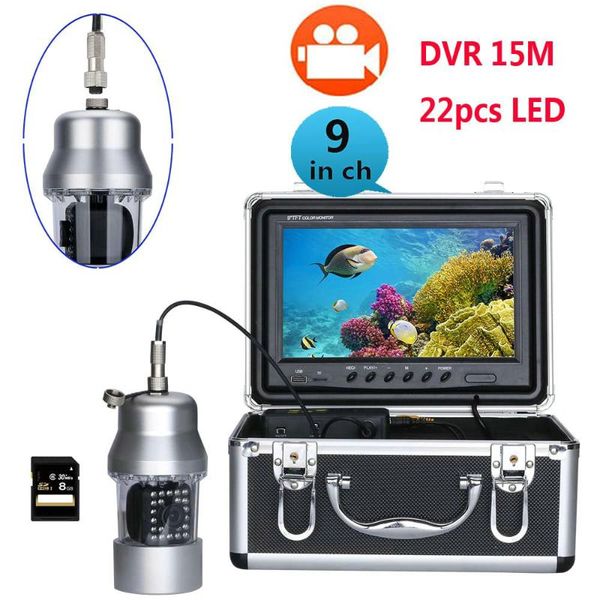 

360 degree rotating 15/30m underwater fishing video camera fish finder 9" dvr recorder color screen waterproof 22 leds camera