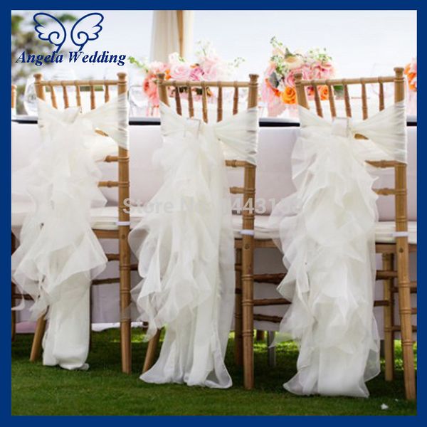 

ch010a wholesale chiffon and organza white ruffled wedding chair cover with buckle