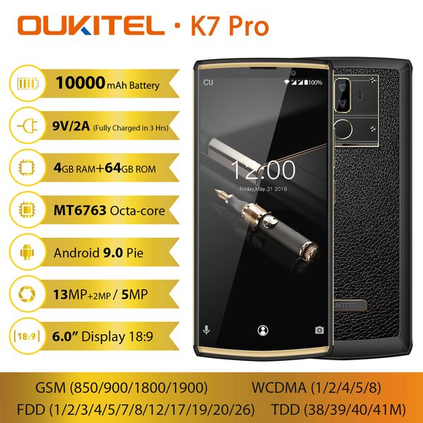 

Face ID OUKITEL K7 Pro 4GB 64GB 4G LTE 64-Bit окт Ядро MTK6763 Android 9,0 13 Мпикс + 2MP 2 камеры GPS отпечатки пальцы 10000mAh Power Bank Smartphone