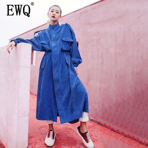 

ewq] new autumn 2019 fashion long batwing sleeve round collar solid patchwork pockets vintage bat sleeved windbreaker ac178, Tan;black