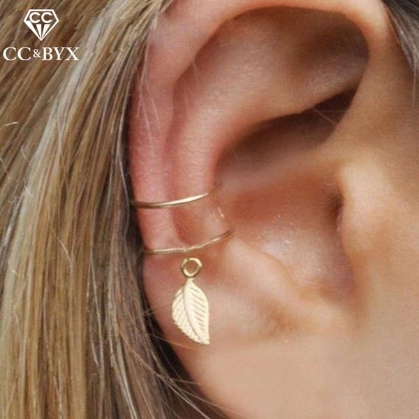 

clip earrings ear cuff wrap earrings trendy punk small carved hollow crystal leaf shape drop earring statement bijoux h210, Silver