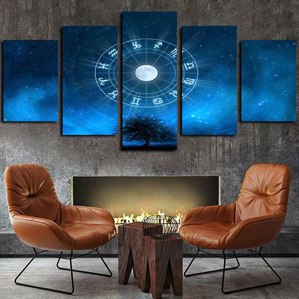 

5 panels starry zodiac modern artworks giclee canvas wall art for kid home wall decor abstract poster canvas print oil painting