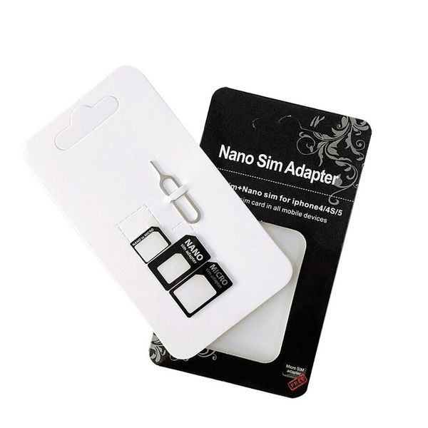 Universeller 4-in-1-Nano-Micro-SIM-Kartenadapter mit Auswurfstift, Einzelhandelsverpackung für iPhone X 7 8 plus Samsung S10