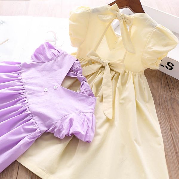 

2020 summer girls v-neck buttons dress wholesale children's clothing, Red;yellow