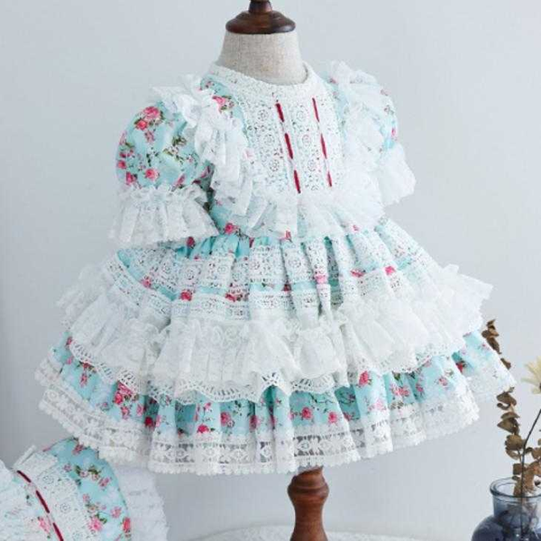 

summer vintage spanish lolita short sleeve princess ball gown dress for bady girls easter birthday party lace stitching dress, Red;yellow