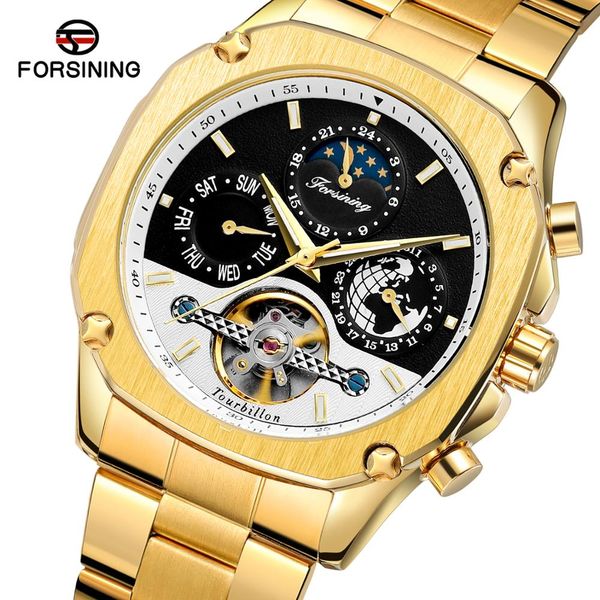 

forsining men's unique design automatic movement brand new mechanical analog watch with stainless steel wristwatches, Slivery;brown
