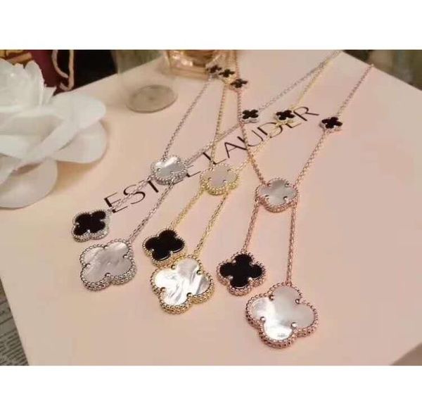 

necklace women's 18k rose gold six flower sweater chain, Silver