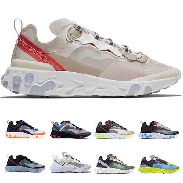 

Новый React Element 87 Fly Knit Кроссовки Для Мужчин Женщин Тройной Белый Черный Синий Дизай
