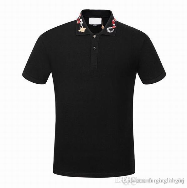 

fashion snake pattern men's t-shirt lapel short sleeve european style men's clothes, White;black