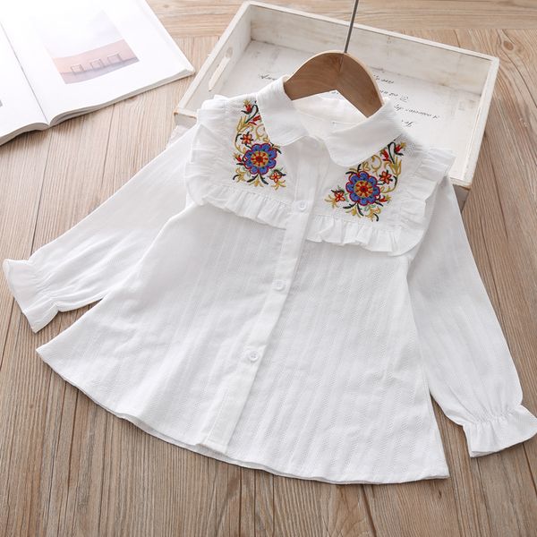 

Girls' Flower Embroidered Shirt 2020 Spring Lace Collar Top Shirt