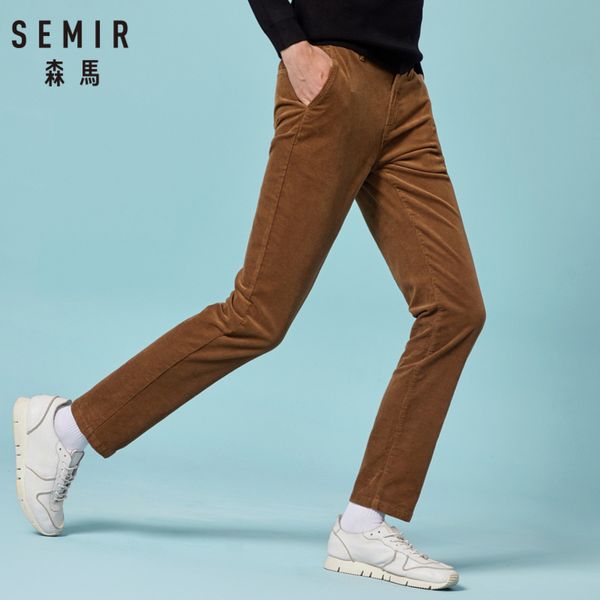 

semir mens slim fit corduroy pants men's corduroy straight leg pants long trousers with side pockets in retro style for winter, Black