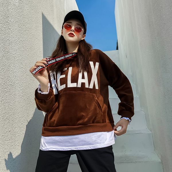 

hoodies winter letter printing even hat pullover false two paper easy sweater woman suit-dresshoodie hoodie, Blue;black