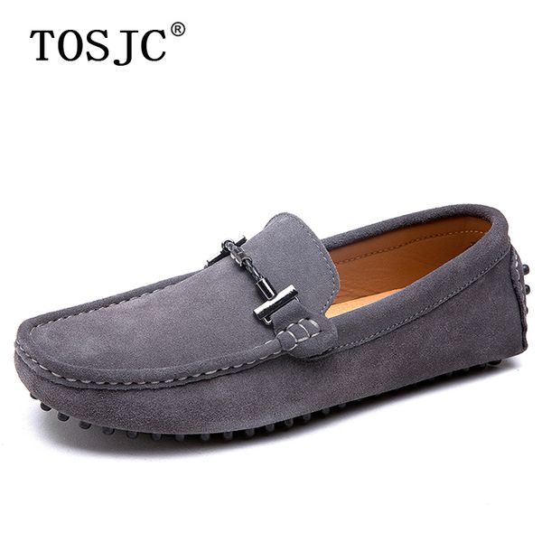 

tosjc mens casual loafers cow suede slip-on moccasins lightweight male driving shoes summer breathable boat shoes, Black